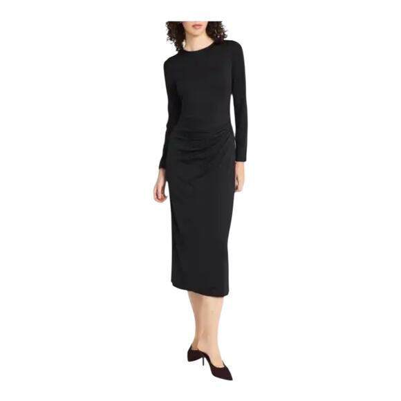 Luxely long sleeve midi draped dress black size 6 - Picture 1 of 7
